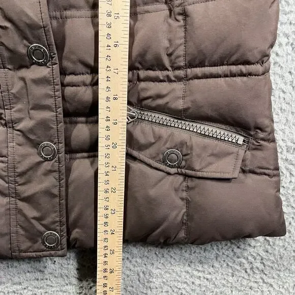Eddie Bauer 700 Fill Goose Down Puffer Vest Women L Brown Faux Fur Trim Quilted - Picture 5 of 7